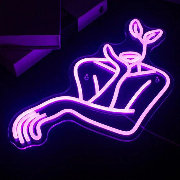 Neon Purple Self Love Woman Girl Plant Body Positivity Light Room Wall Decor